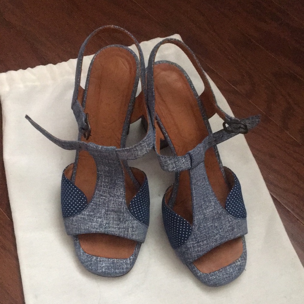 Block denim heels